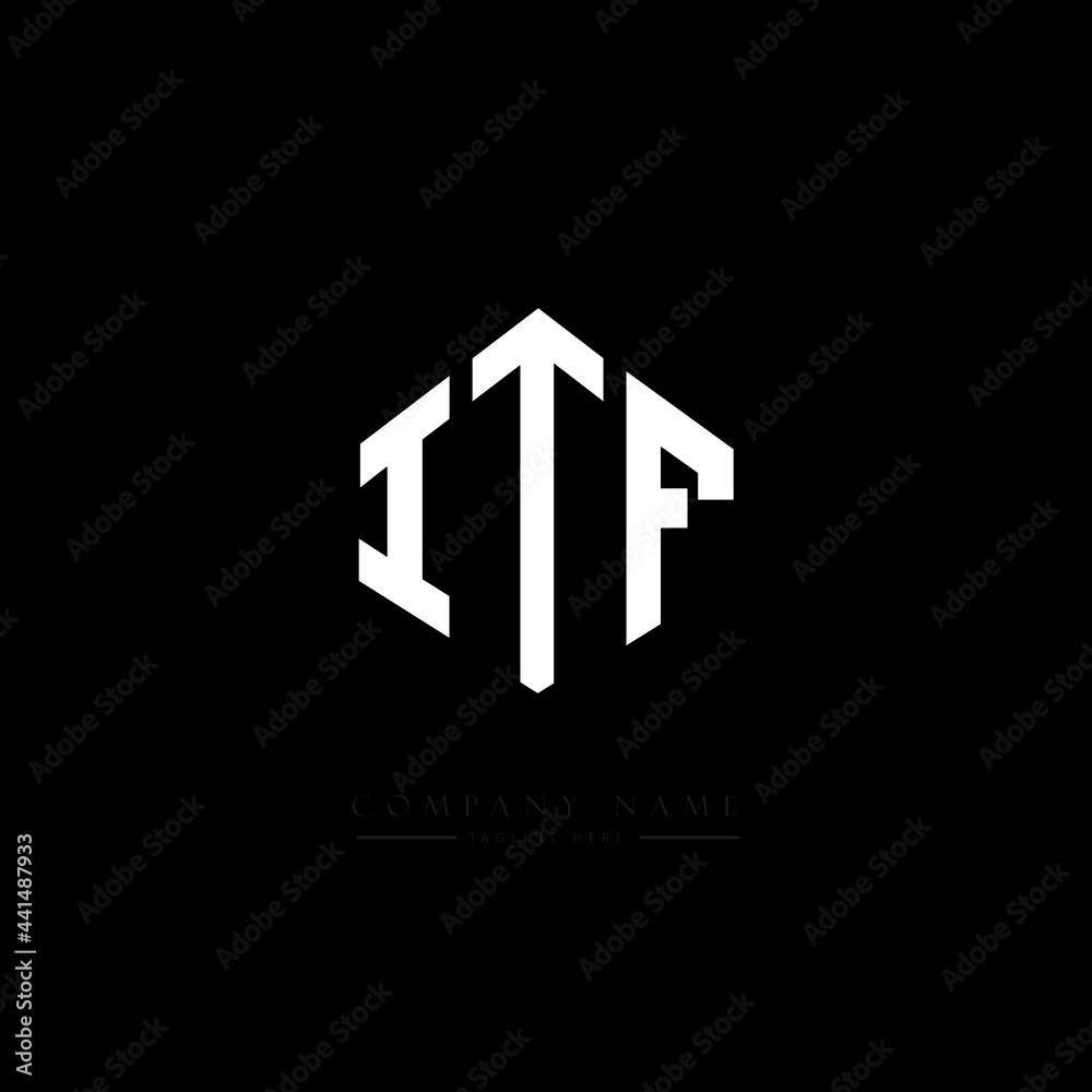 ITF letter logo design with polygon shape. ITF polygon logo monogram. ITF cube logo design. ITF hexagon vector logo template white and black colors. ITF monogram. ITF business and real estate logo. 