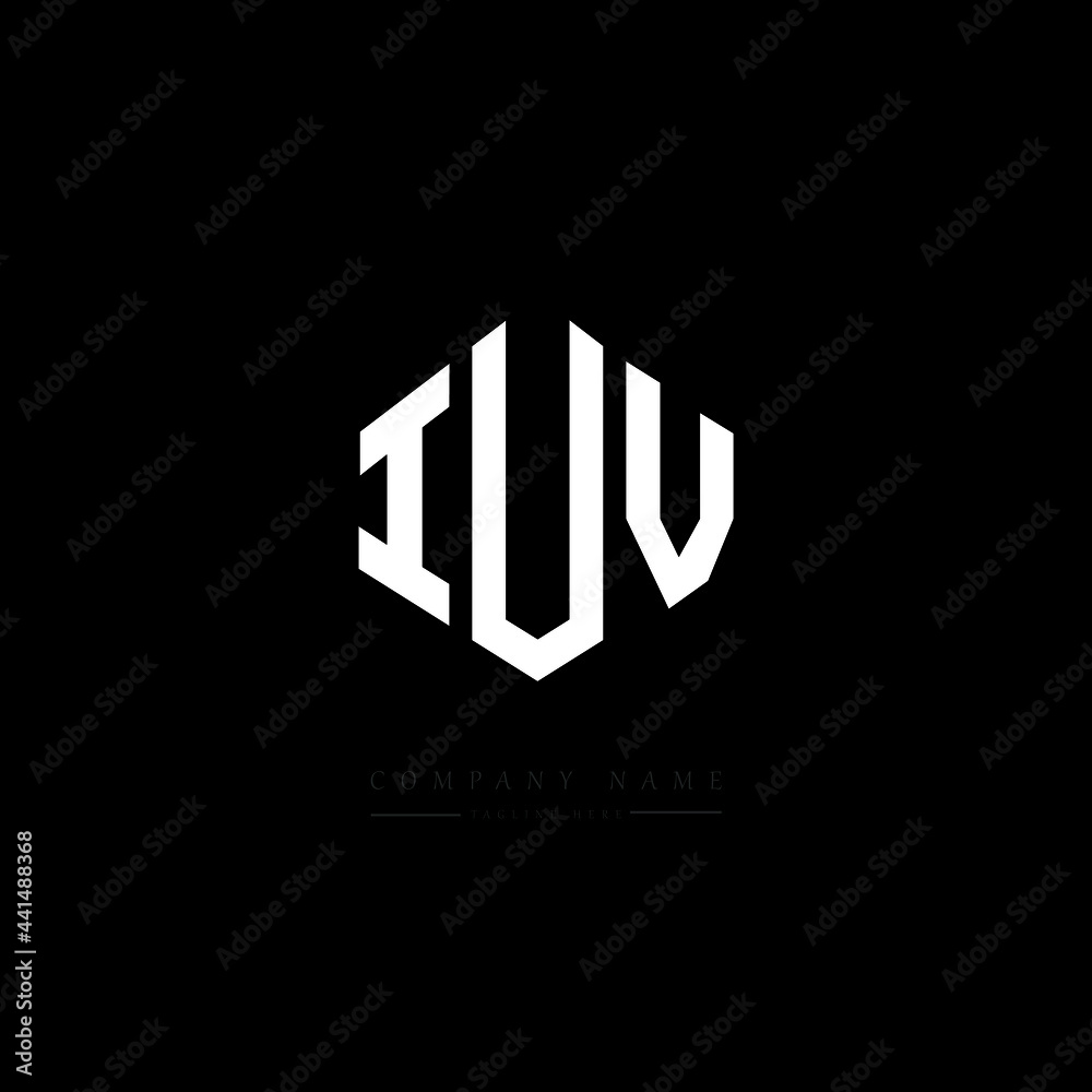 IUV letter logo design with polygon shape. IUV polygon logo monogram. IUV cube logo design. IUV hexagon vector logo template white and black colors. IUV monogram. IUV business and real estate logo. 