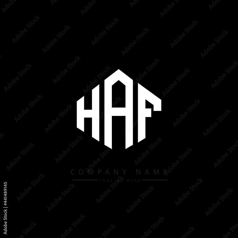 HAF letter logo design with polygon shape. HAF polygon logo monogram. HAF cube logo design. HAF hexagon vector logo template white and black colors. HAF monogram. HAF business and real estate logo. 