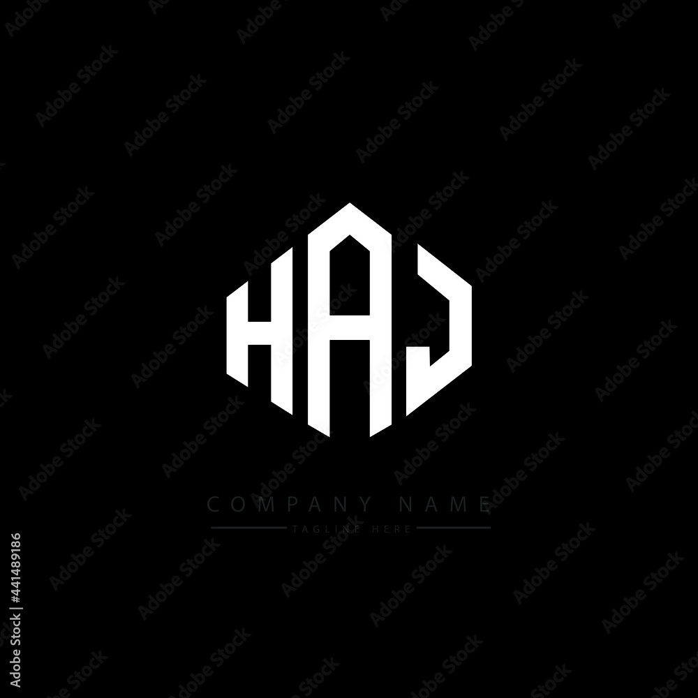 HAJ letter logo design with polygon shape. HAJ polygon logo monogram. HAJ cube logo design. HAJ hexagon vector logo template white and black colors. HAJ monogram. HAJ business and real estate logo. 