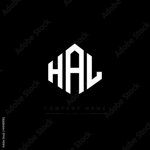 HAL letter logo design with polygon shape. HAL polygon logo monogram. HAL cube logo design. HAL hexagon vector logo template white and black colors. HAL monogram. HAL business and real estate logo. 