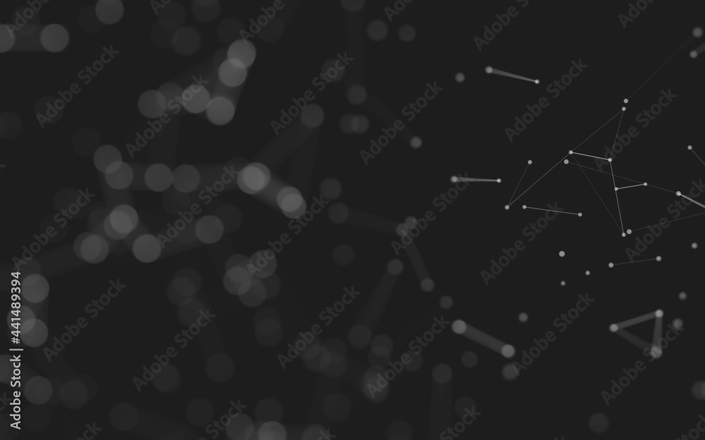 Abstract background. Molecules technology with polygonal shapes, connecting dots and lines. Connection structure. Big data visualization.