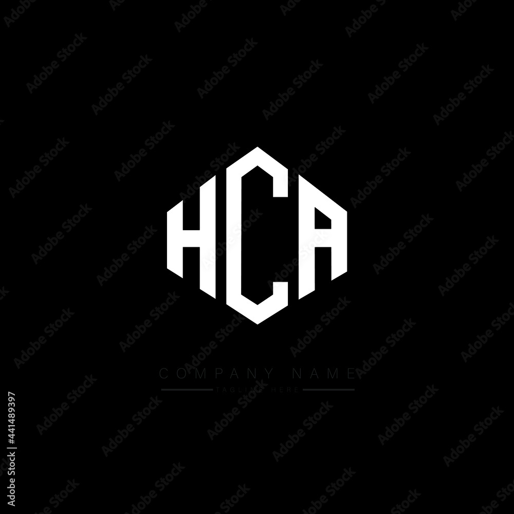 HCA letter logo design with polygon shape. HCA polygon logo monogram. HCA cube logo design. HCA hexagon vector logo template white and black colors. HCA monogram. HCA business and real estate logo. 