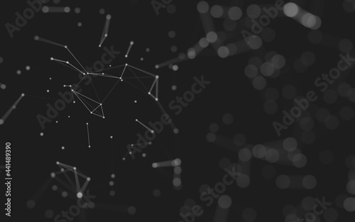 Abstract background. Molecules technology with polygonal shapes, connecting dots and lines. Connection structure. Big data visualization.