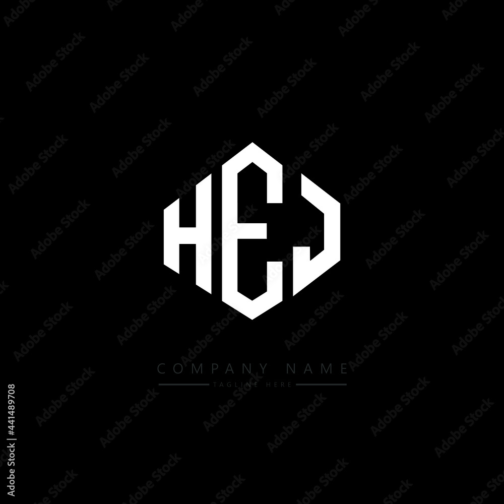 HEJ letter logo design with polygon shape. HEJ polygon logo monogram. HEJ cube logo design. HEJ hexagon vector logo template white and black colors. HEJ monogram. HEJ business and real estate logo. 