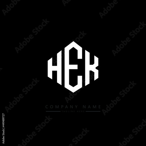 HEK letter logo design with polygon shape. HEK polygon logo monogram. HEK cube logo design. HEK hexagon vector logo template white and black colors. HEK monogram. HEK business and real estate logo.  photo