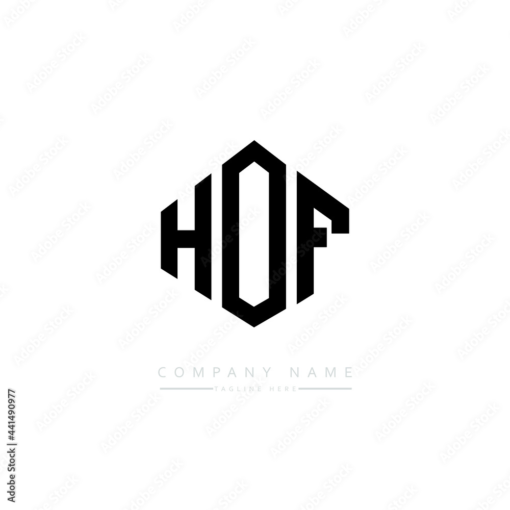 HOF letter logo design with polygon shape. HOF polygon logo monogram. HOF cube logo design. HOF hexagon vector logo template white and black colors. HOF monogram. HOF business and real estate logo. 
