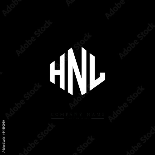 HNL letter logo design with polygon shape. HNL polygon logo monogram. HNL cube logo design. HNL hexagon vector logo template white and black colors. HNL monogram. HNL business and real estate logo.  photo