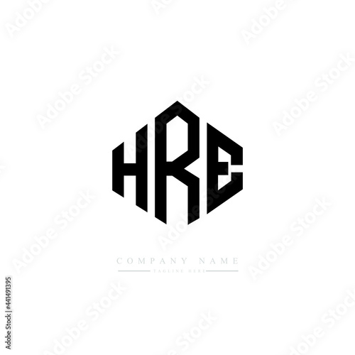 HRE letter logo design with polygon shape. HRE polygon logo monogram. HRE cube logo design. HRE hexagon vector logo template white and black colors. HRE monogram. HRE business and real estate logo.  photo