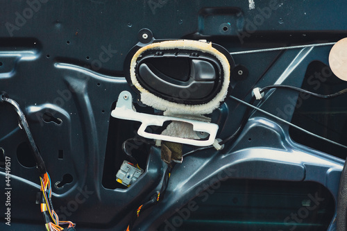 Car motor parts. Auto motor mechanic spare or automotive piece on dark backgr...