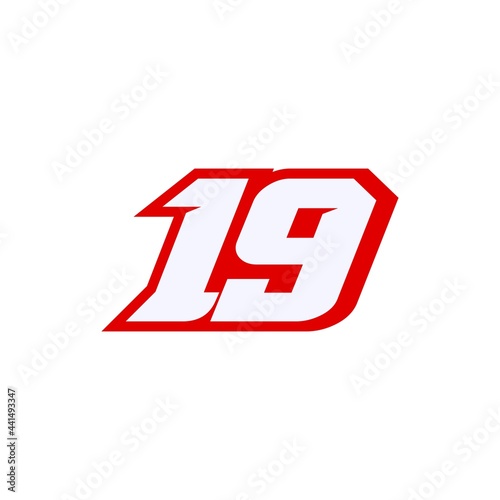 Racing star number 19 isolated on white background