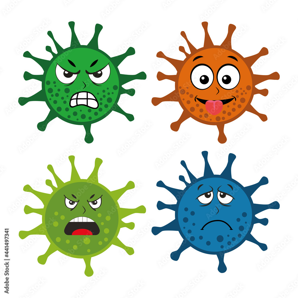 Funny character virus set with different expressions with vector illustrations