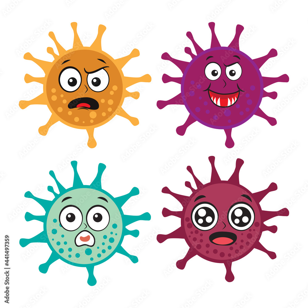 Funny character virus set with different expressions with vector illustrations