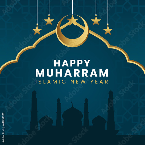 Happy muharram islamic new year greeting photo