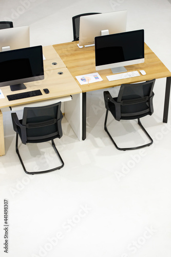 Business working desks, white background.