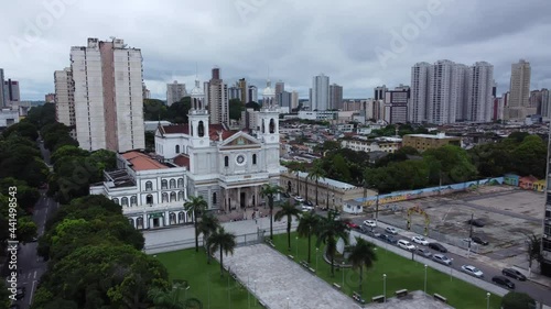 Facade of Nossa Senhora Nazare Cathedral in Belem do Para, Brazil. 4K. photo