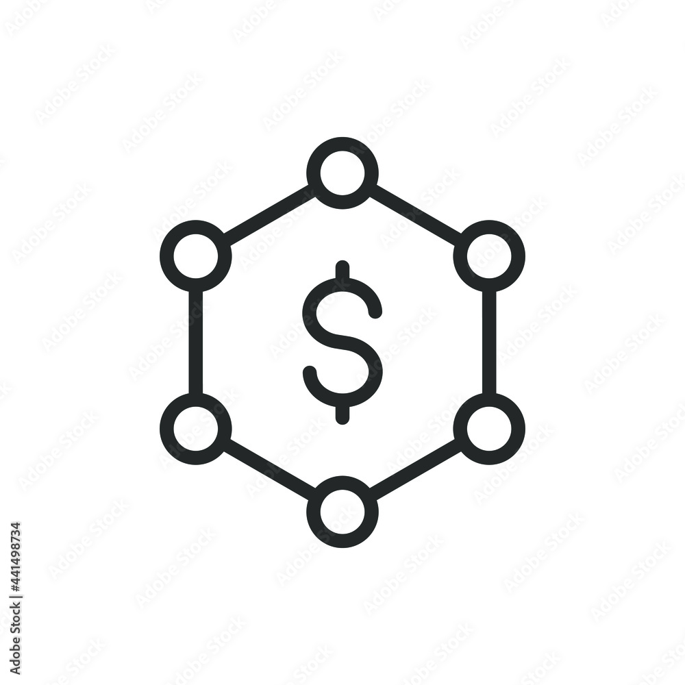 Dollar connection. Money network line icon isolated on white background. Vector illustration Dollar connection. Money network line icon isolated on white background. Vector illustration