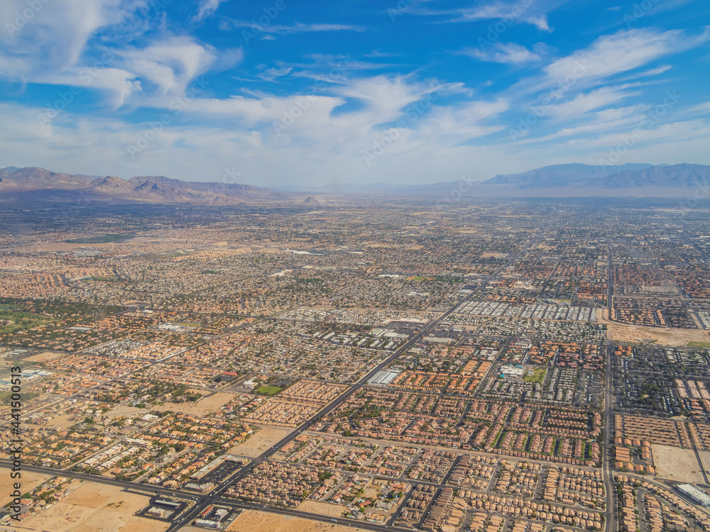 Aerial view of the Las Vegas cityscape and residence area