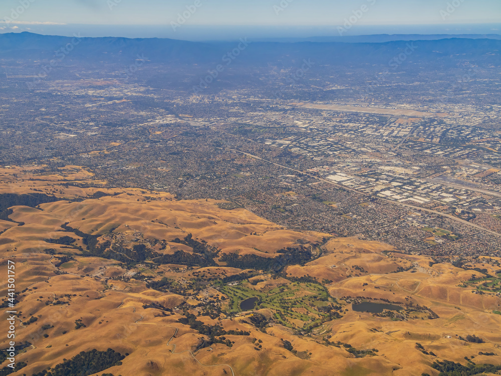Aerial view of the San Jose area and Ed R. Levin County Park