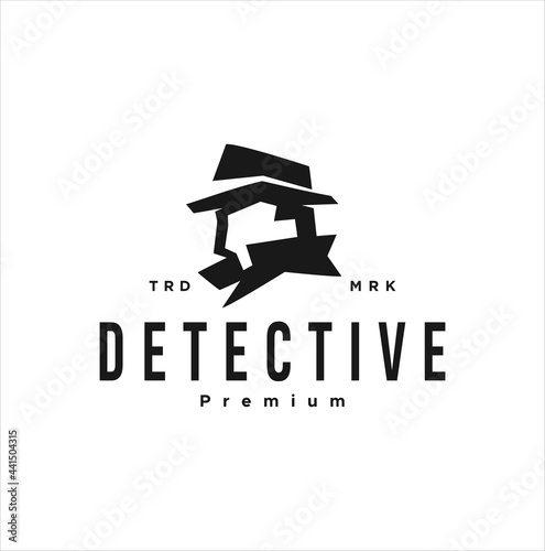 Detective Logo Vector Design Illustration Icon spy secret agent the mafia. Sherlock Holmes silhouette. Creative black head Private Investigator template symbol 