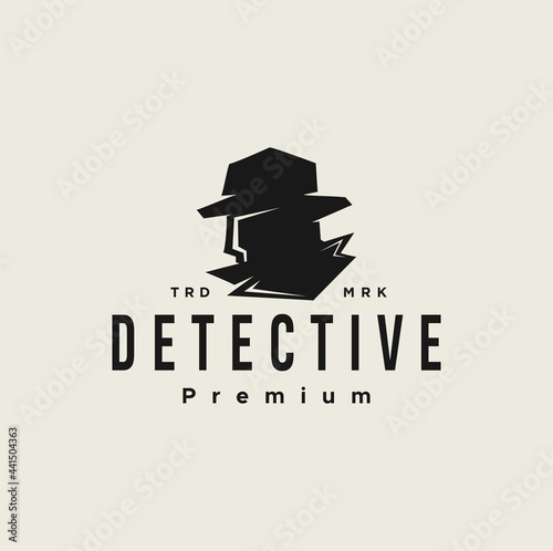 Detective Logo Vector Design Illustration Icon spy secret agent the mafia. Sherlock Holmes silhouette. Creative black head Private Investigator template symbol 