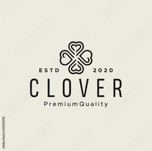 Clover logo line monoline design four black hearts icon isolated white background. shamrock vintage hipster emblem