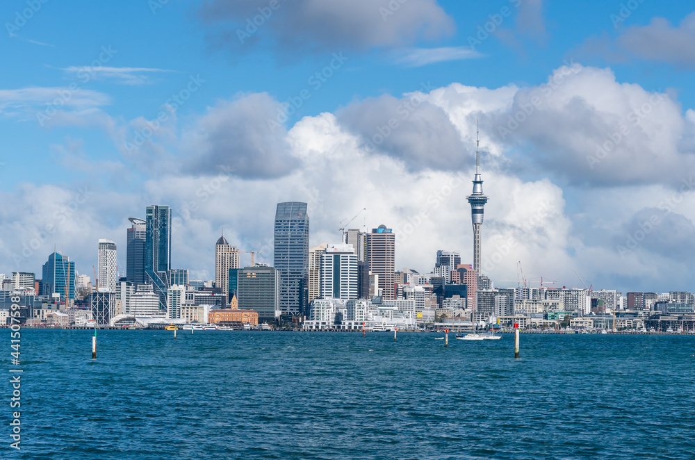Auckland city skyline from Stanley Bay on North Shore