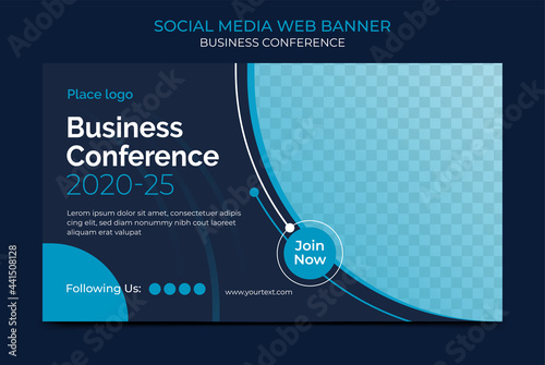 Business conference horizontal web banner. Vector banner template for business conference announcement.