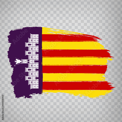 Flag of  Mallorca brush strokes. Flag Mallorca of the Balearic Islands on transparent background for your web site design,  app, UI. Kingdom of Spain. Stock vector.  EPS10.