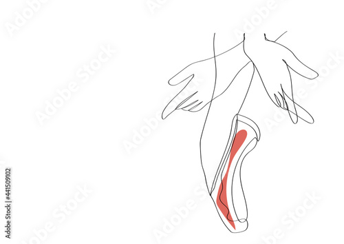 Ballet Pointe shoes continuous line drawing, Minimalism vector illustration.