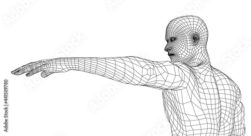 Man holds his hand in front of him. Vector