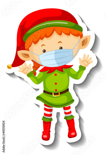 A sticker template with Cute elf wearing mask