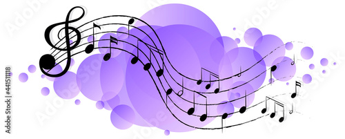 Musical melody symbols on purple splotch