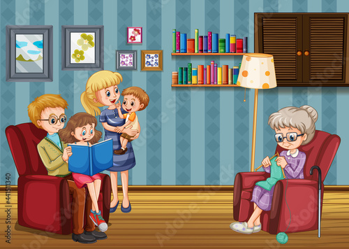 Happy family in the living room scene