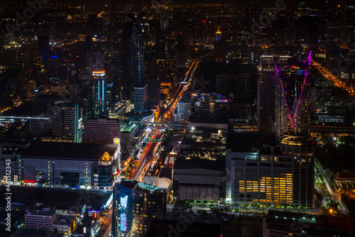 A view from Baiyoke Sky hotel on Bangkok at night, Thailand