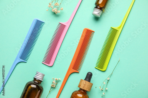 Colorful hair combs and ess...