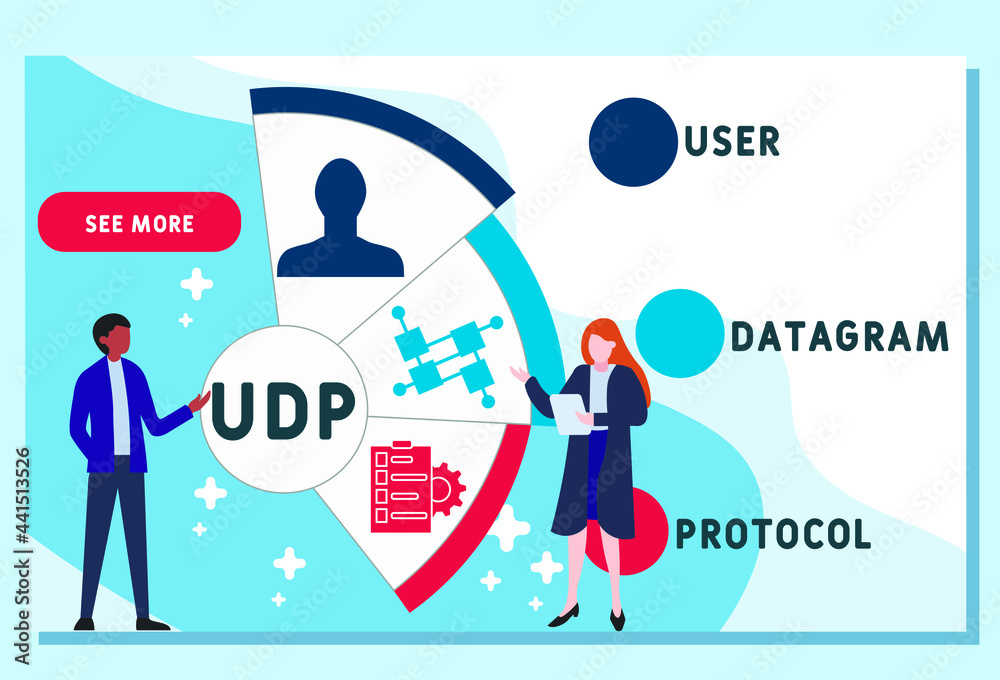 Vector website design template . UDP - User Datagram Protocol  acronym. business concept. illustration for website banner, marketing materials, business presentation, online advertising.