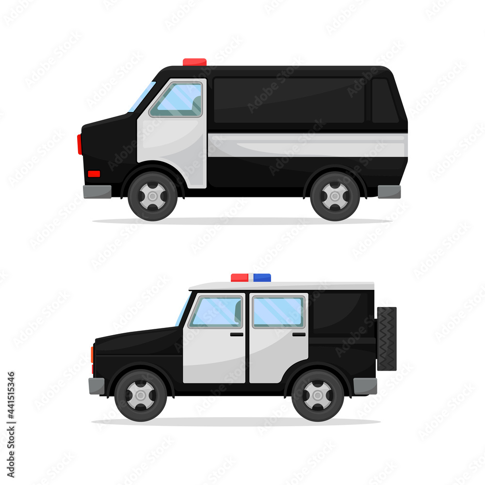 Police Car or Radio Motor Patrol Vehicle Vector Set