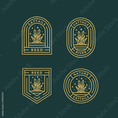 set of cattails nature minimalist line art badge logo icon template vector illustration design. simple modern nature, environment, and botanical bundle emblem logo concept inspiration