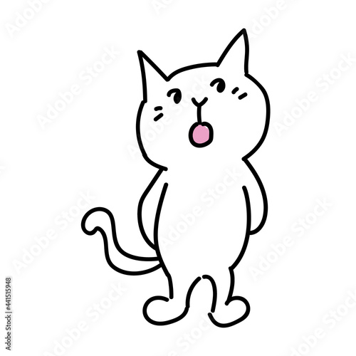 可愛い笑っている白猫の全身イラスト
