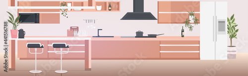 modern kitchen interior empty no people house room with furniture horizontal