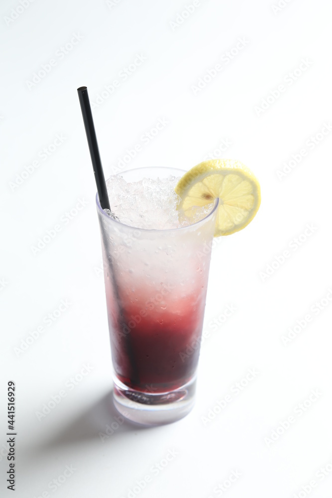 ice cold chilled fresh ribena grape lemon fruit honey drink in glass and yellow straw beverage menu in white background ice cold chilled fresh ribena grape lemon fruit honey drink in glass and yellow straw beverage menu in white background