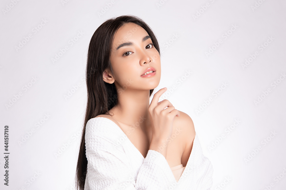 Beautiful young asian woman with clean fresh skin on white background, Face care, Facial treatment, Cosmetology, beauty and spa, Asian women portrait. Beautiful young asian woman with clean fresh skin on white background, Face care, Facial treatment, Cosmetology, beauty and spa, Asian women portrait.