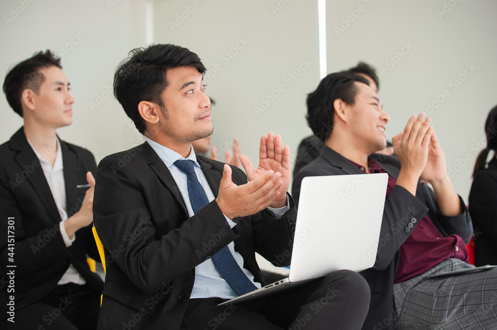 People congratulate on business meeting, People clap their congratulate in seminar People congratulate on business meeting, People clap their congratulate in seminar