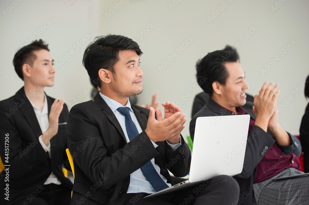 People congratulate on business meeting, People clap their congratulate in seminar People congratulate on business meeting, People clap their congratulate in seminar