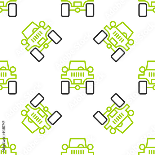 Line Off road car icon isolated seamless pattern on white background. Jeep sign. Vector