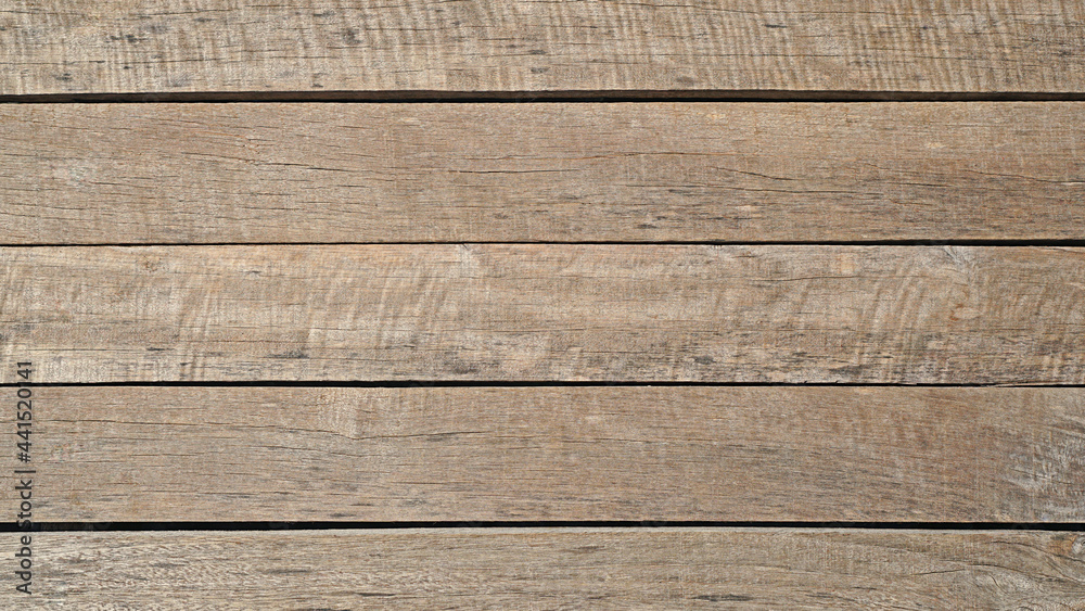 Fototapeta premium Texture of the wooden floor, Surface grunge of wood board plank, Horizontal lines pattern background, Top view