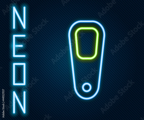 Glowing neon line Pumice for feet icon isolated on black background. Foot cleaning. Skin beauty cosmetology leg care. Colorful outline concept. Vector