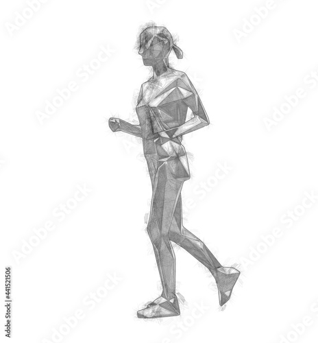Low poly sketch of a woman jogging.