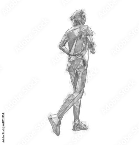 Low poly sketch of a woman jogging.
